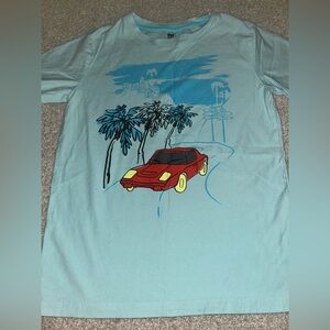 Graphic Tee with Car and Palm Design